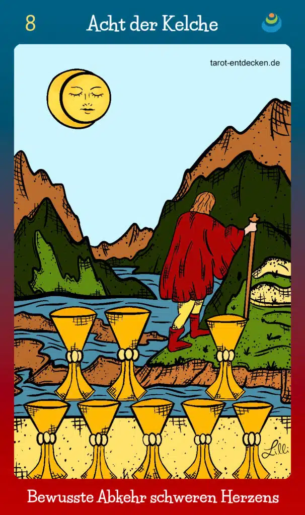 Tarotkarte "Acht der Kelche" bzw. 8 der Kelche im Tarot