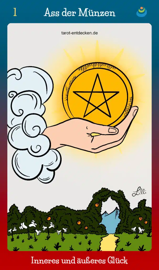 Tarotkarte "Ass der Münzen" im Tarot