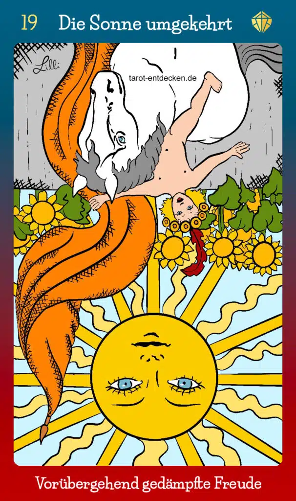 Tarotkarte "Die Sonne" umgekehrt mit Bedeutung