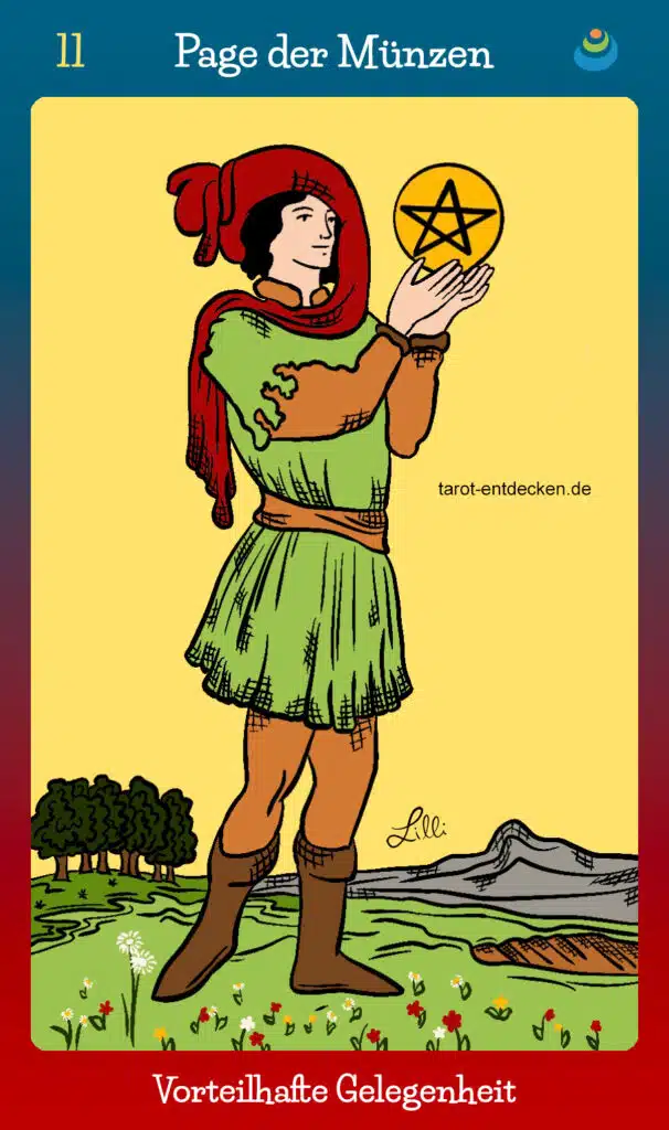 Tarotkarte "Page der Münzen" im Tarot